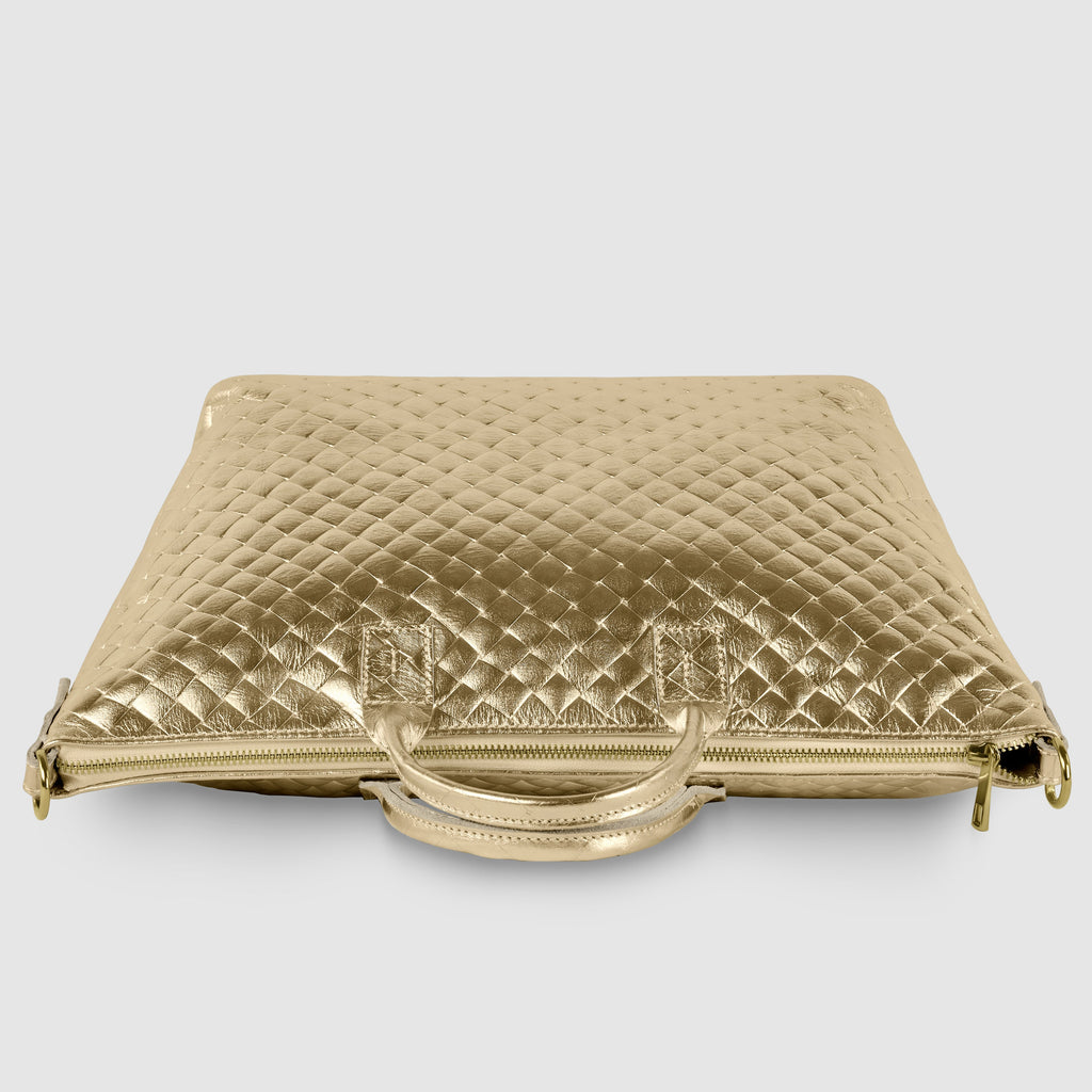 Italian Genuine Woven-Embossed Metallic Suede Top-Handle Bag | Urbino