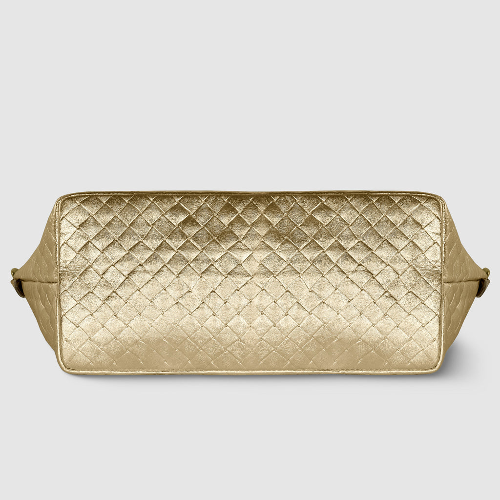 Italian Genuine Woven-Embossed Metallic Suede Top-Handle Bag | Urbino