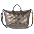 Italian Genuine Woven-Embossed Metallic Suede Top-Handle Bag | Urbino